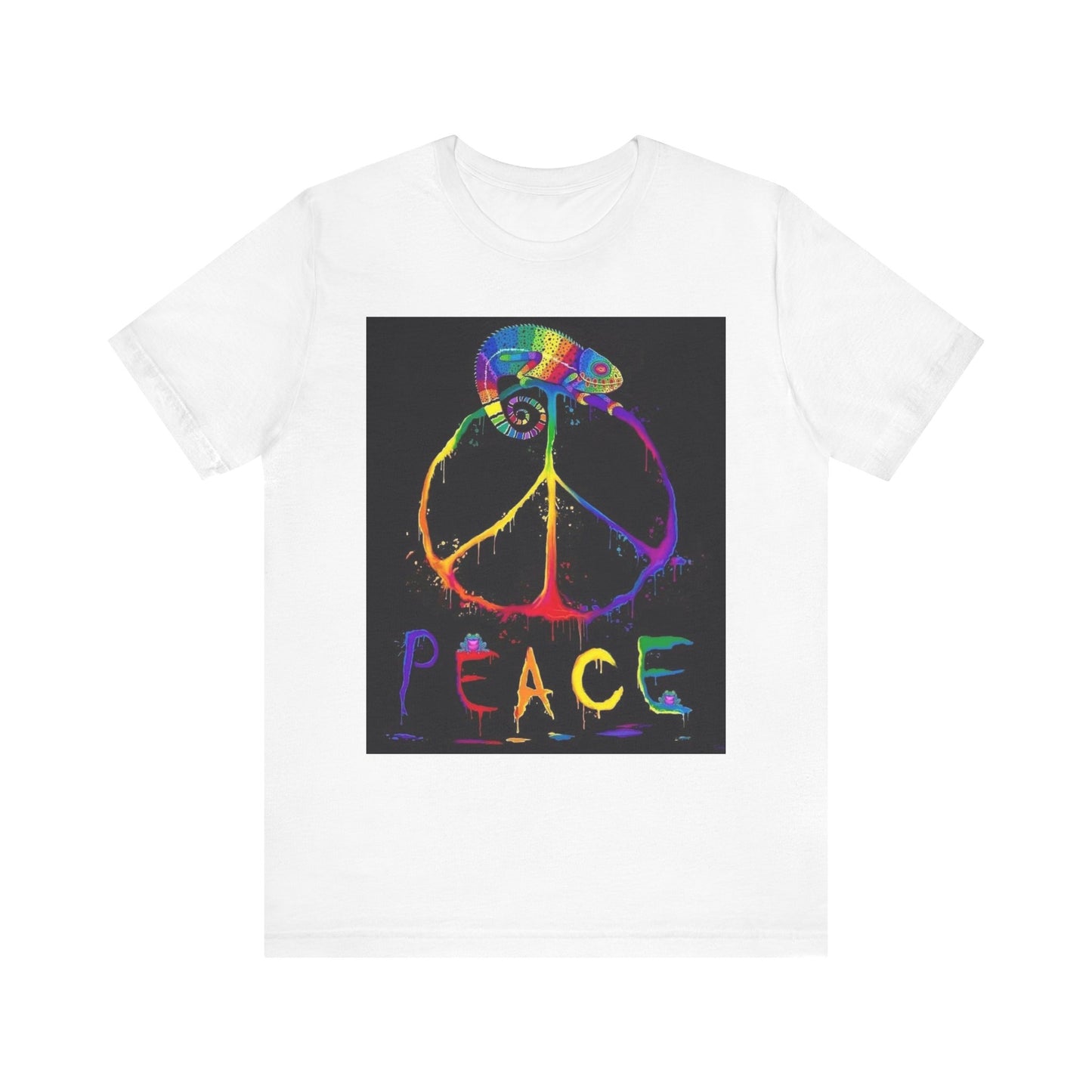 Rainbow Chameleon Peace Tee - Unisex Short Sleeve T-Shirt