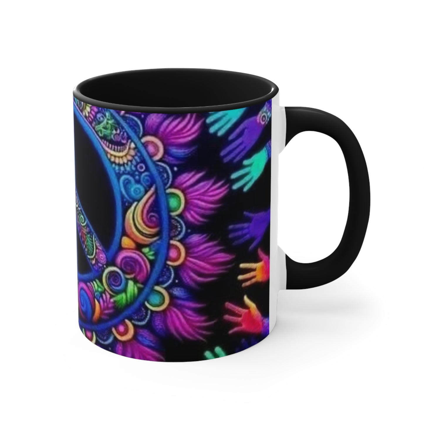 Colorful Peace Sign Accent Mug – Vibrant Bohemian Design for Tea and Coffee Lovers