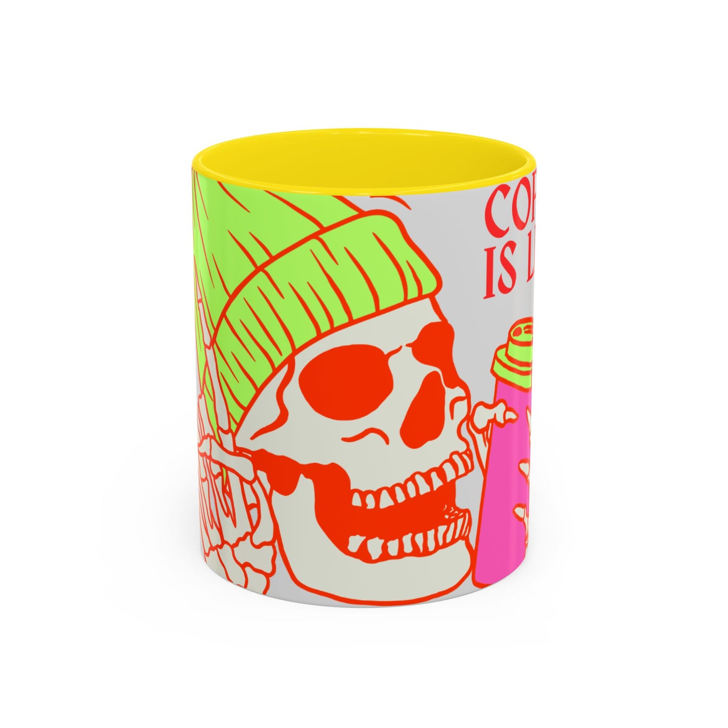 Bright Skull Coffee Mug - Coffee is Life, Cool Mug, Unique Gift, Colorful Drinkware, Goth Aesthetic, Halloween, Everyday Use