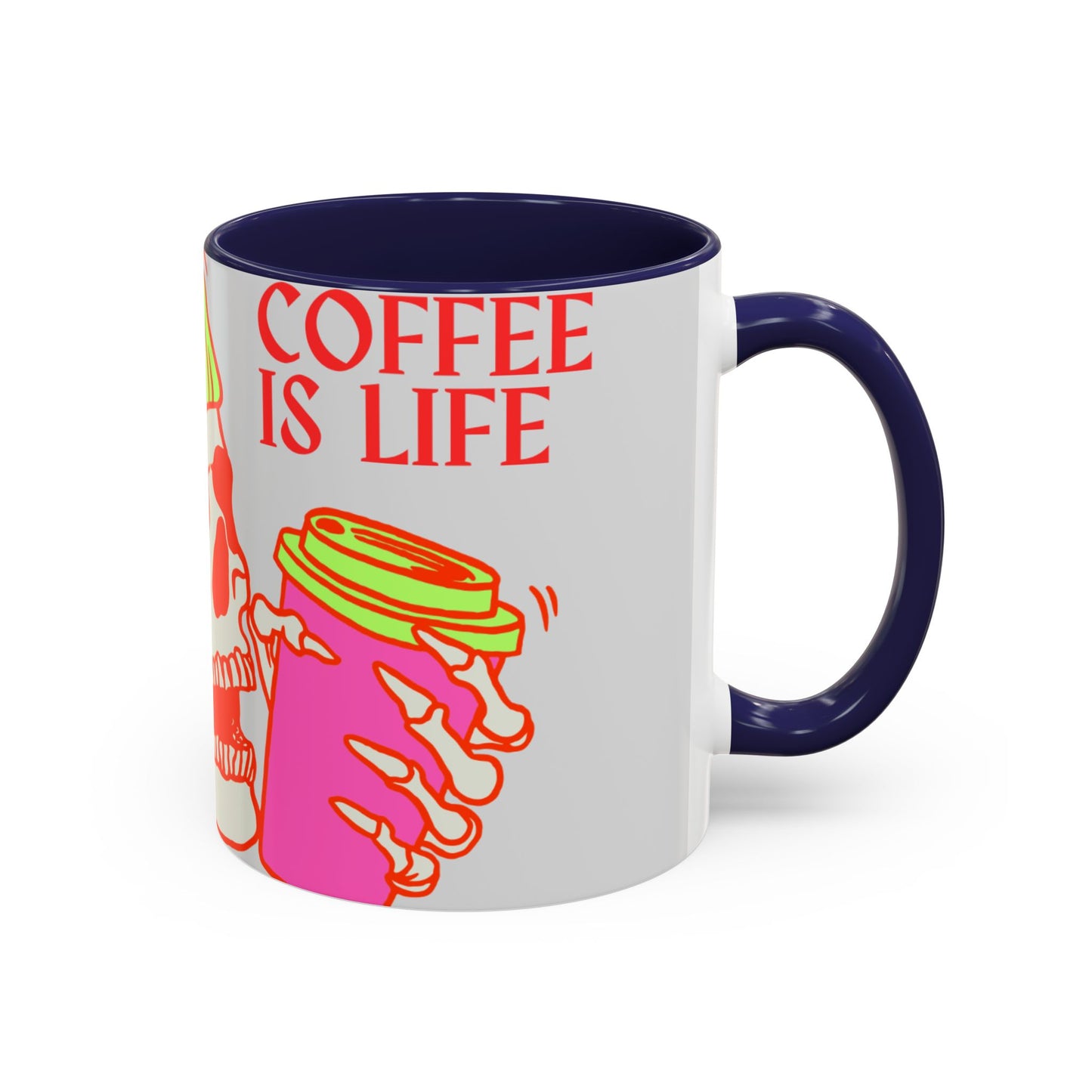 Bright Skull Coffee Mug - Coffee is Life, Cool Mug, Unique Gift, Colorful Drinkware, Goth Aesthetic, Halloween, Everyday Use