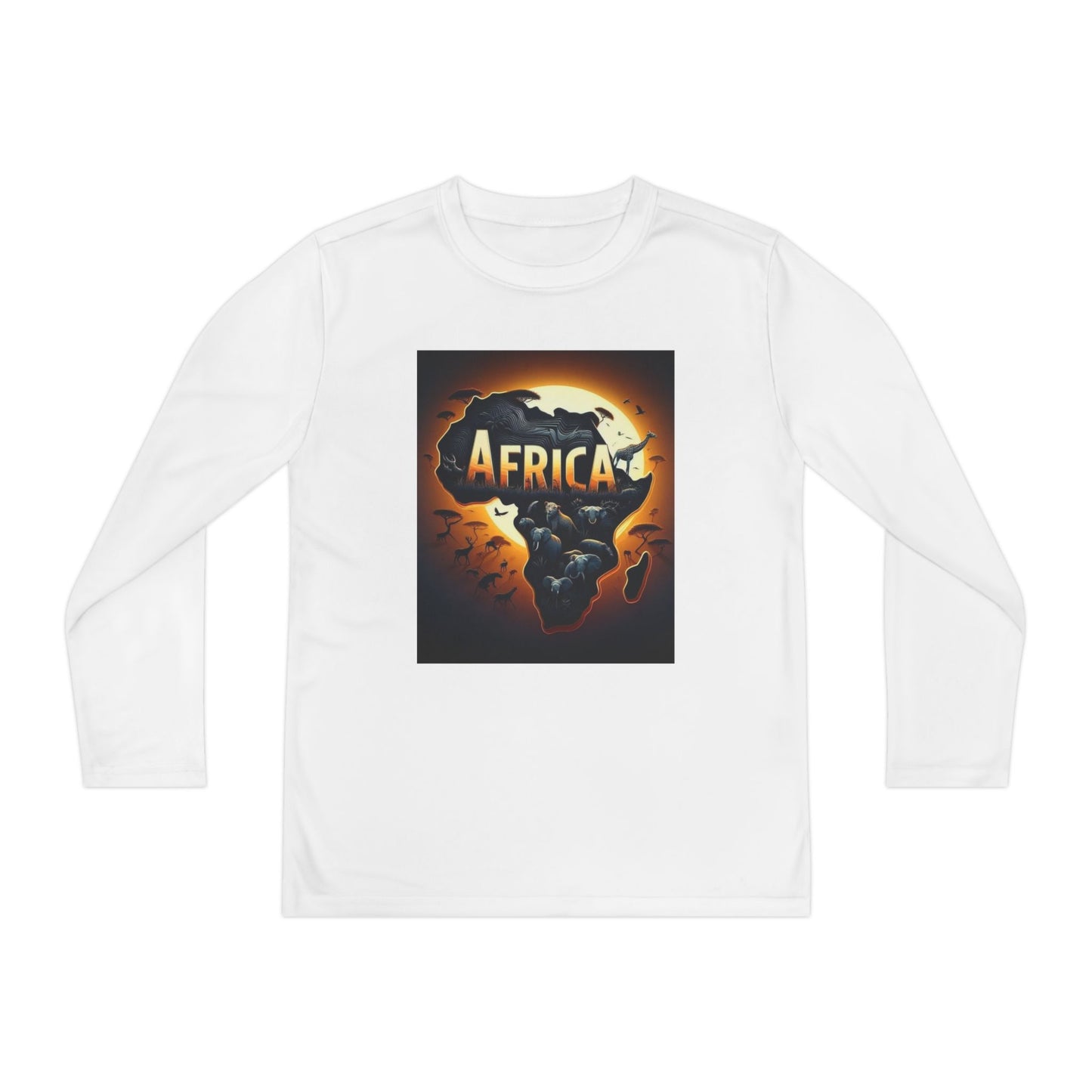 Youth Long Sleeve Tee with Africa Graphic - Cool Casual Wear, Sports Shirt, Gift for Kids, Travel Apparel, Summer Outfit