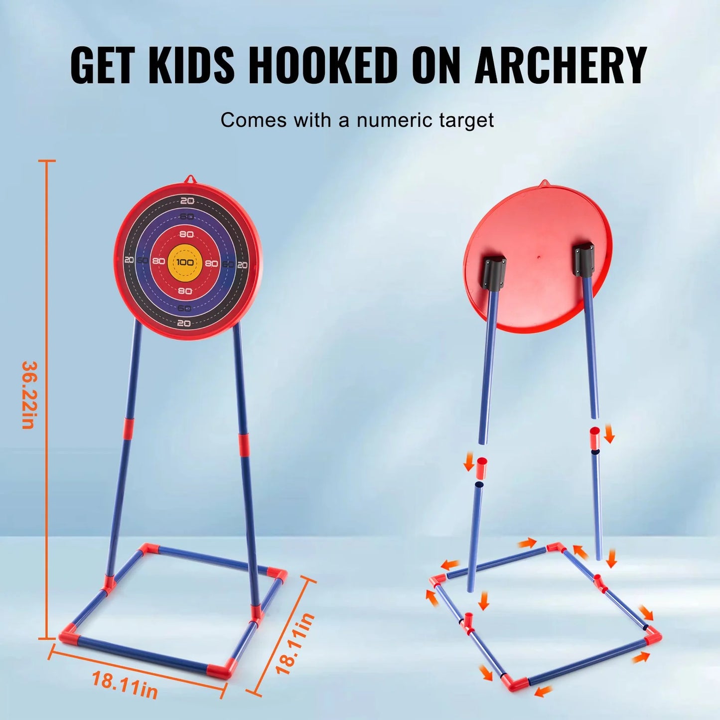 VEVOR Bow and Arrow Set for Kids, 2 Pack LED Light up Archery Set with 20 Suction Cup Arrows, Standing Target, 2 Quivers, 3 Target Cans, Outdoor Toy Birthday Gift for Boys & Girls 6 7 8 9 10+ Year Old