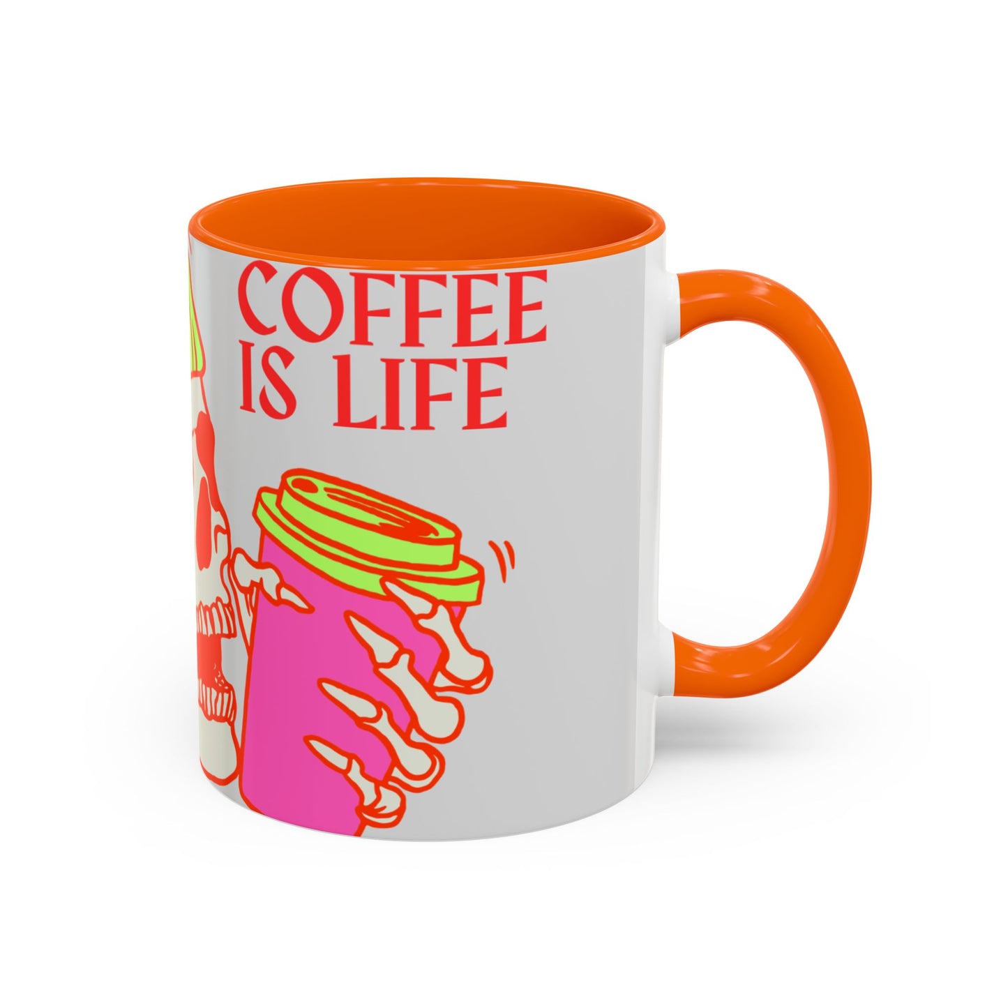 Bright Skull Coffee Mug - Coffee is Life, Cool Mug, Unique Gift, Colorful Drinkware, Goth Aesthetic, Halloween, Everyday Use