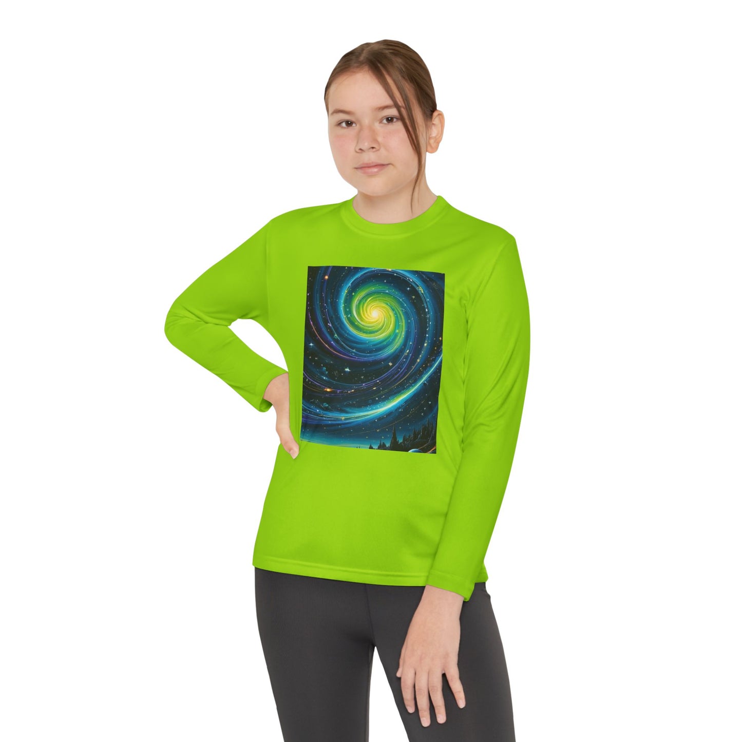 Galactic Youth Long Sleeve Tee, Cosmic Kids Shirt, Space Design Activewear, Perfect for Sports, Birthday Gift, Starry Nights