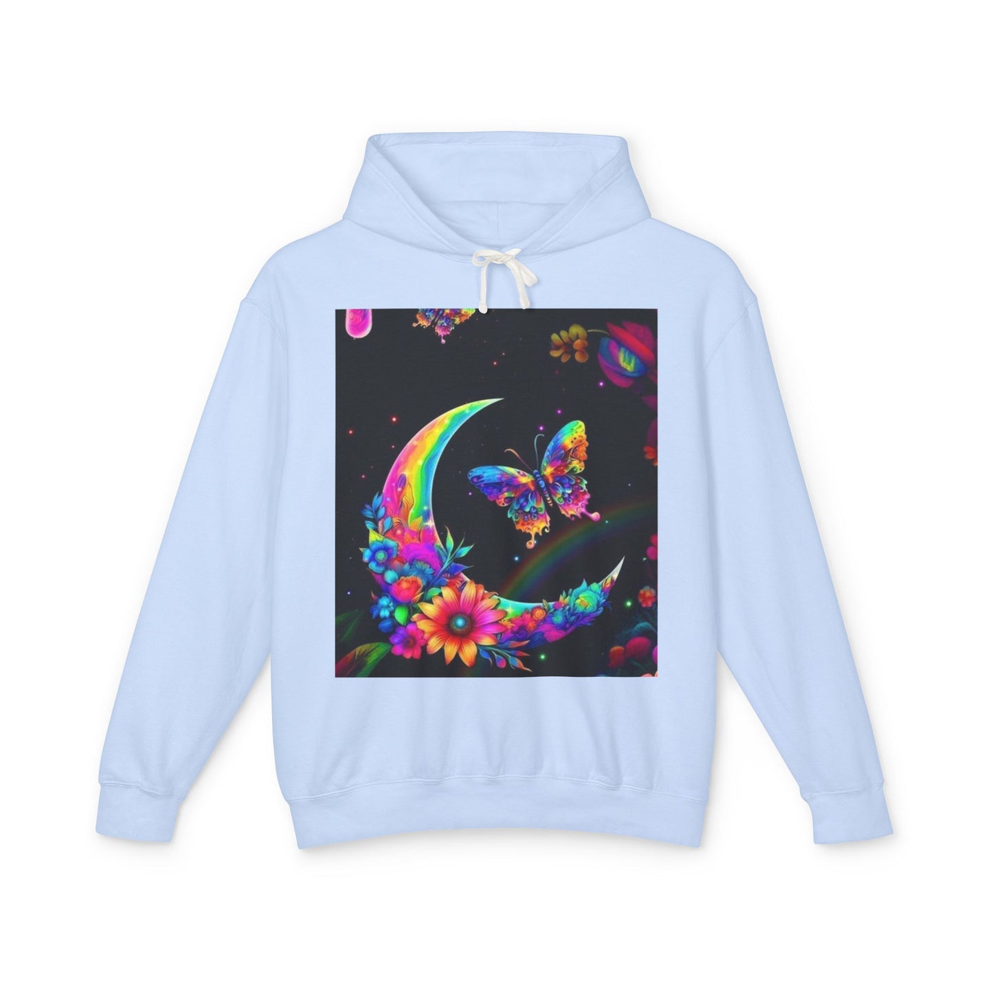 Colorful Floral Moon and Butterfly Unisex Lightweight Hoodie