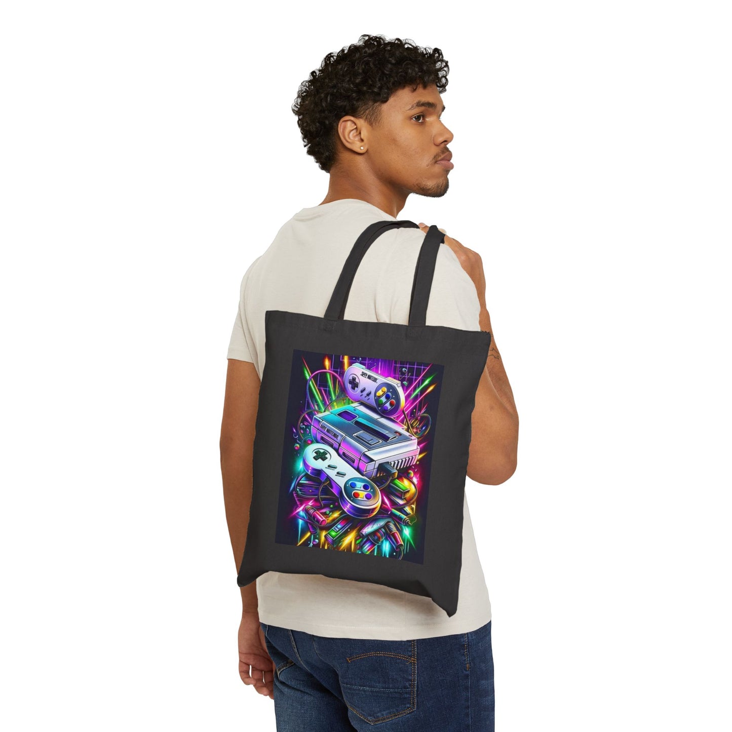 Retro Gaming Canvas Tote Bag - Colorful Console Design