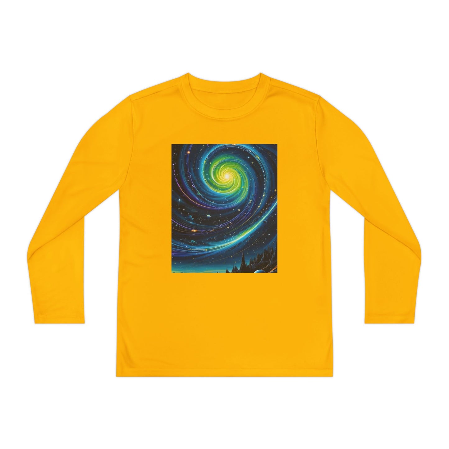 Galactic Youth Long Sleeve Tee, Cosmic Kids Shirt, Space Design Activewear, Perfect for Sports, Birthday Gift, Starry Nights