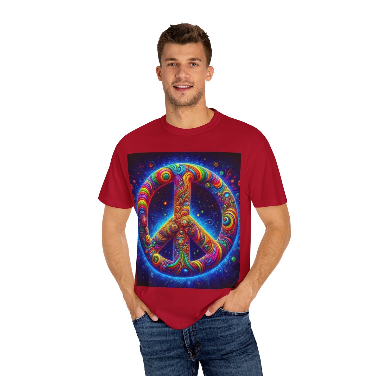 Psychedelic Peace Unisex T-Shirt – Vibrant Garment-Dyed Tee for Festivals & Everyday Wear