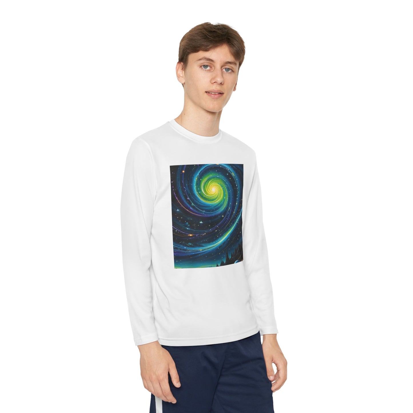 Galactic Youth Long Sleeve Tee, Cosmic Kids Shirt, Space Design Activewear, Perfect for Sports, Birthday Gift, Starry Nights