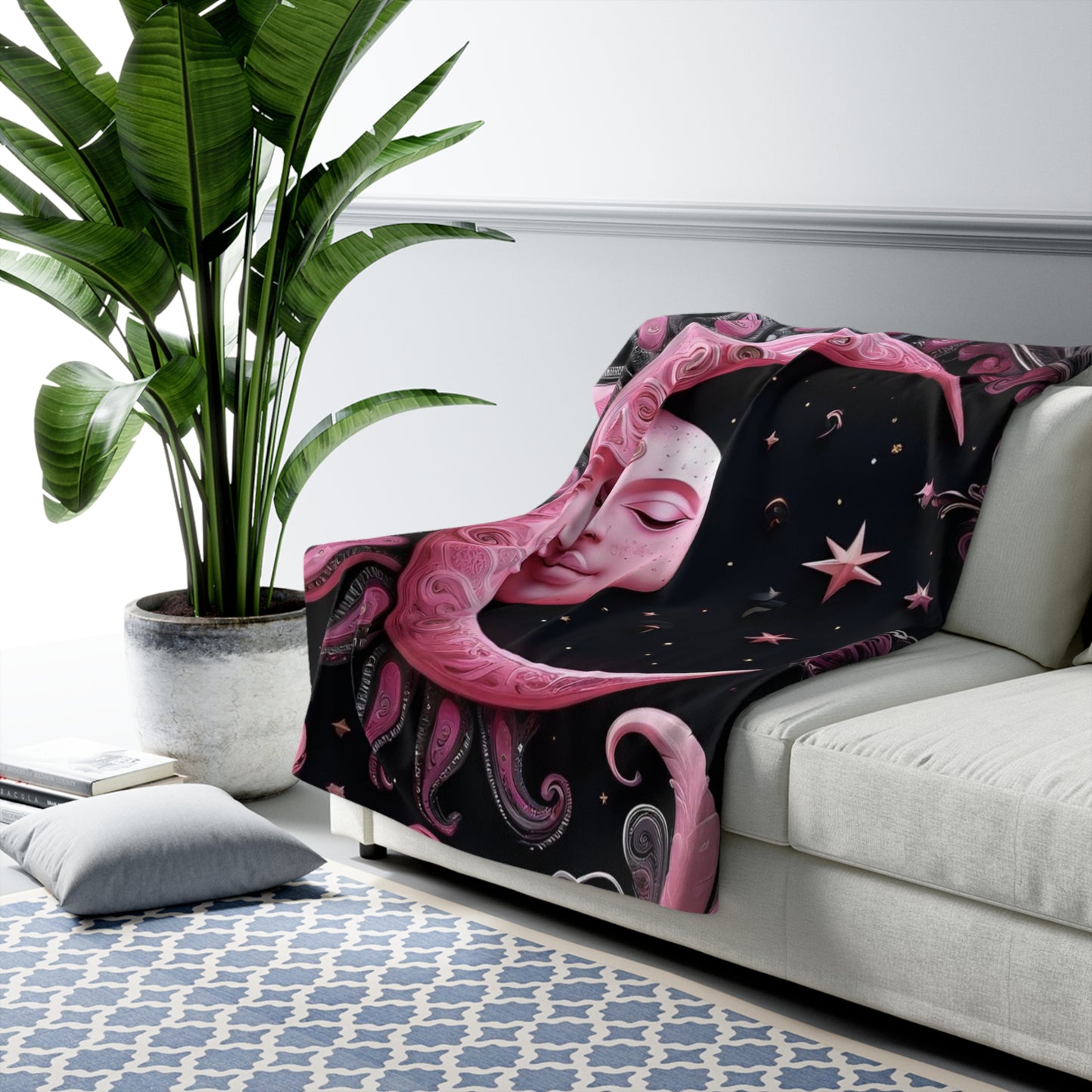 Celestial Dreams Sherpa Fleece Blanket - Moon & Stars Design