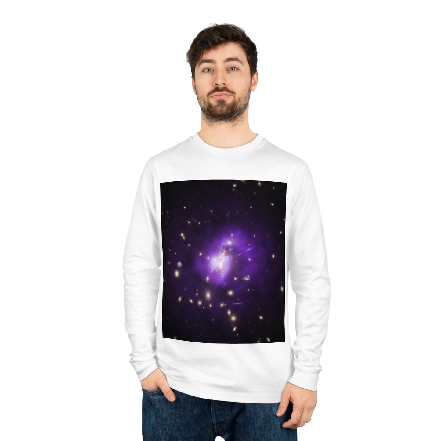 Galaxy-Inspired Organic Long Sleeve Tee, Cosmic Art Shirt, Space Lover Gift, Unisex Graphic Tee, Trendy Sustainable Fashion