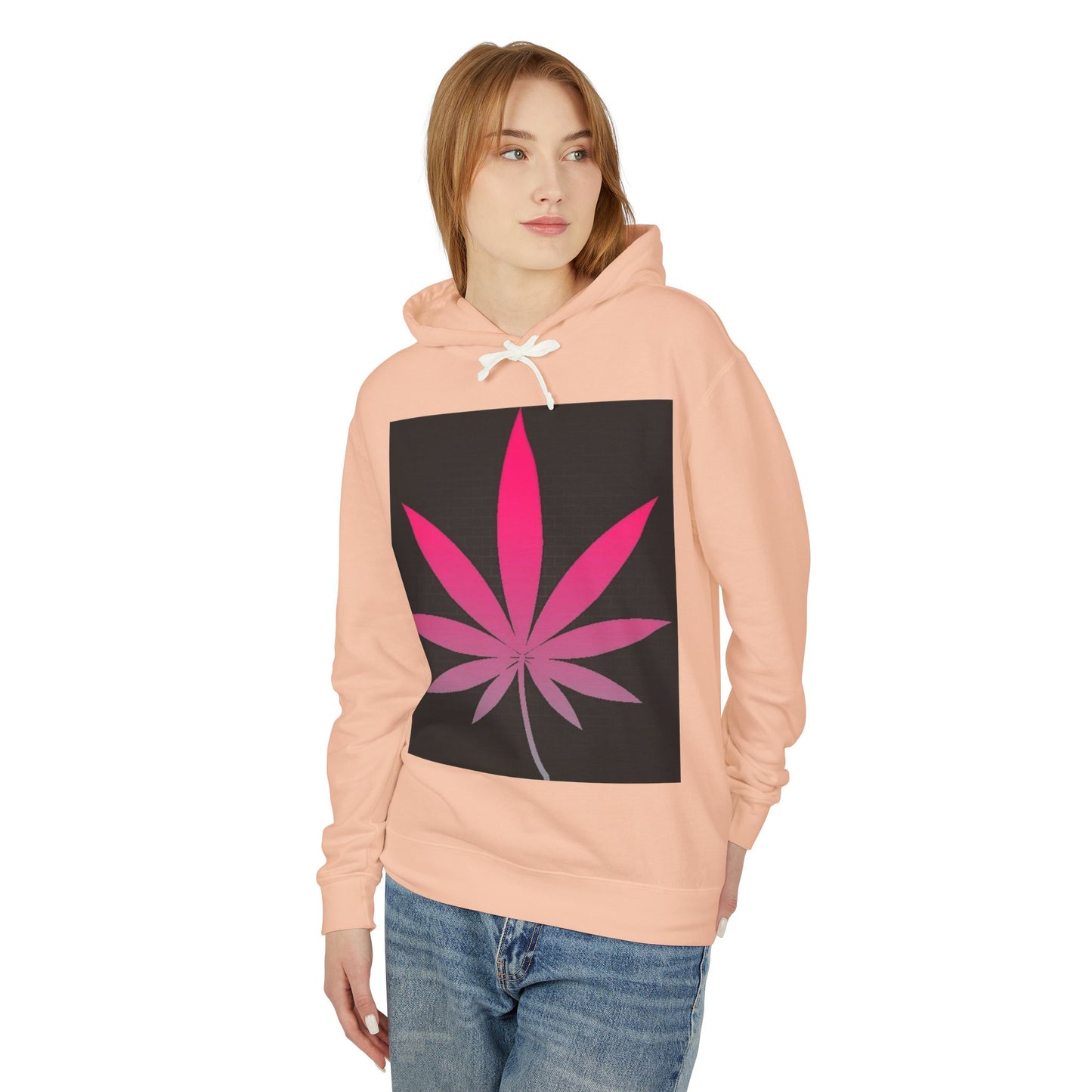 Pink Leaf Unisex Lightweight Hooded Sweatshirt - Trendy Graphic Hoodie