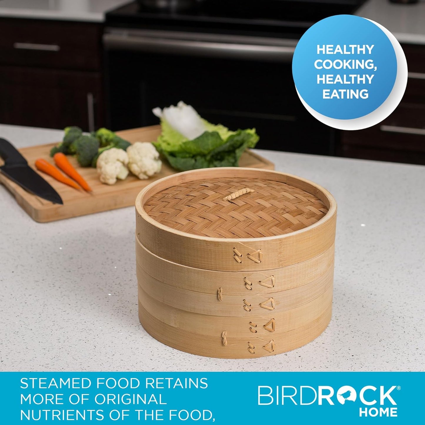 10-Inch Bamboo Steamer - Classic 2 Tier Design for Steaming Veggies, Dumplings, Dim Sum, Chicken, Fish, & Asian Food - Natural Eco-Friendly Steaming Basket, Ideal for Healthy Cooking