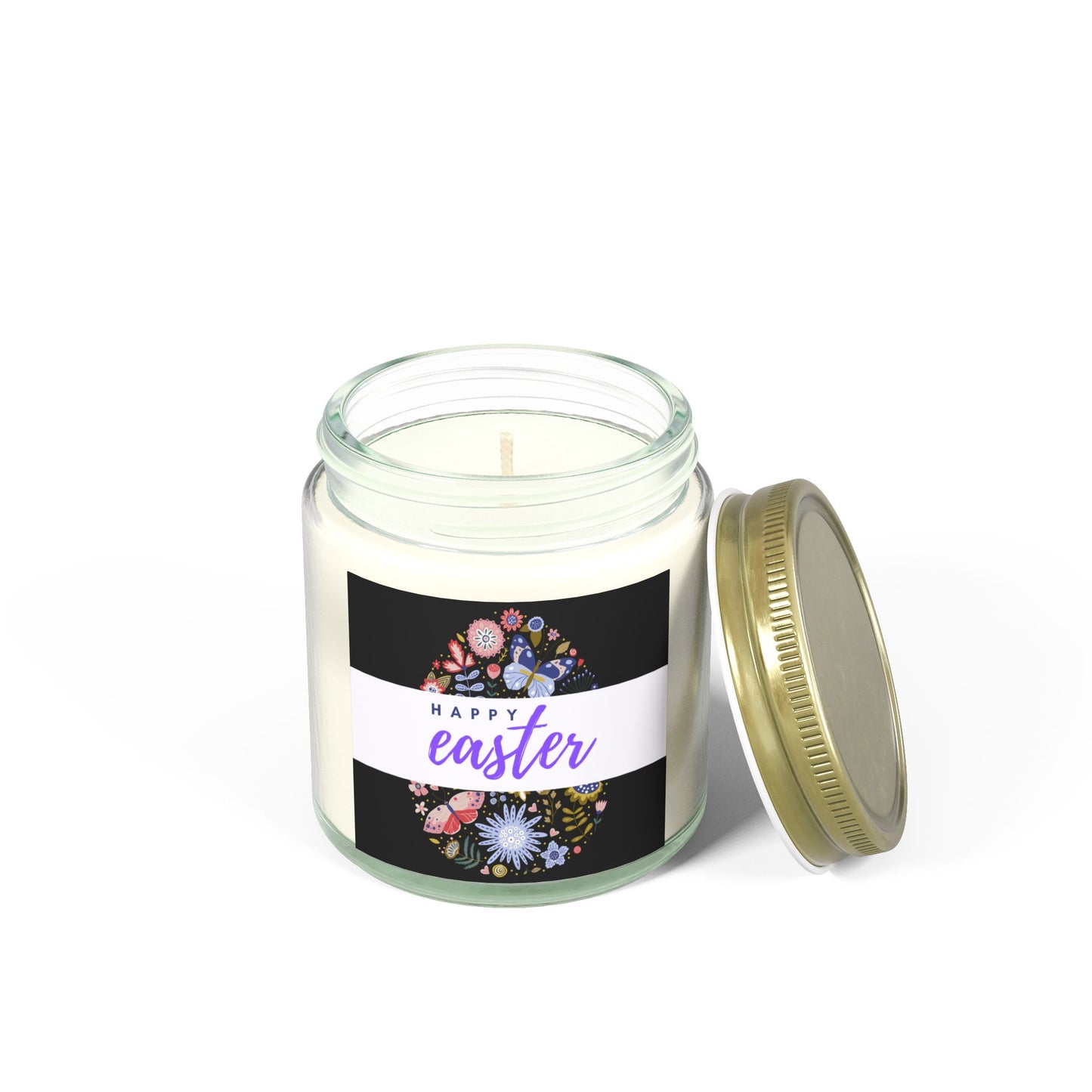 Easter Scented Candle - Coconut Apricot Wax (4oz, 9oz) - Happy Easter Floral Design