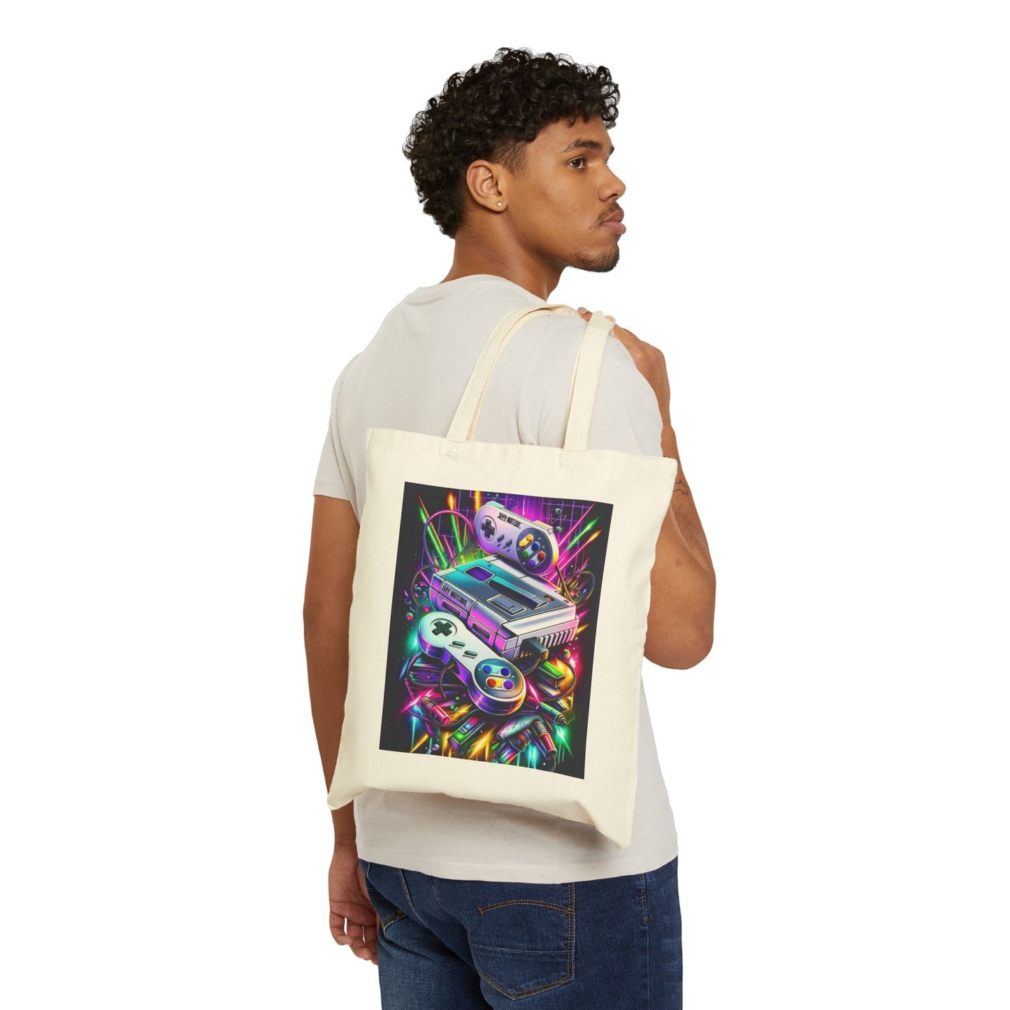 Retro Gaming Canvas Tote Bag - Colorful Console Design