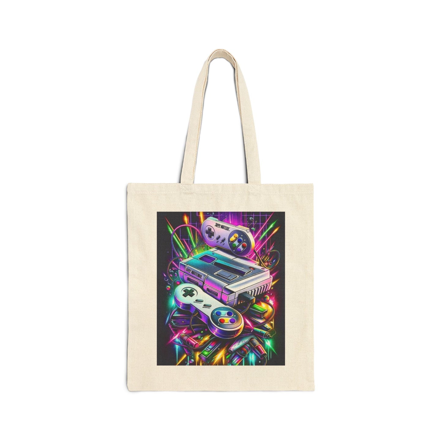 Retro Gaming Canvas Tote Bag - Colorful Console Design