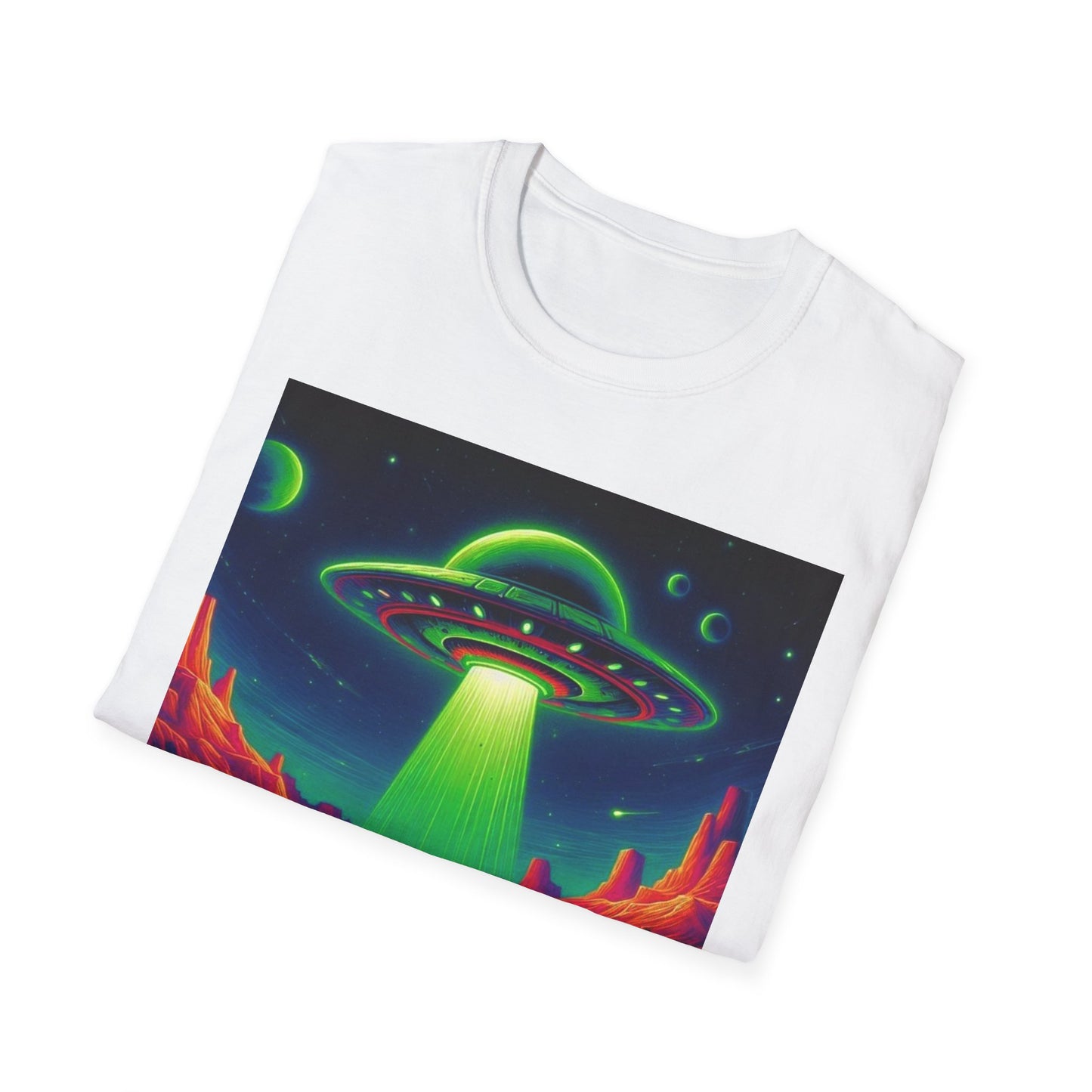 Retro Alien Utopia Tee - Unisex Softstyle T-Shirt, Sci-Fi Graphic Shirt, Area 51 Theme, UFO Lover Gift, Casual Wear