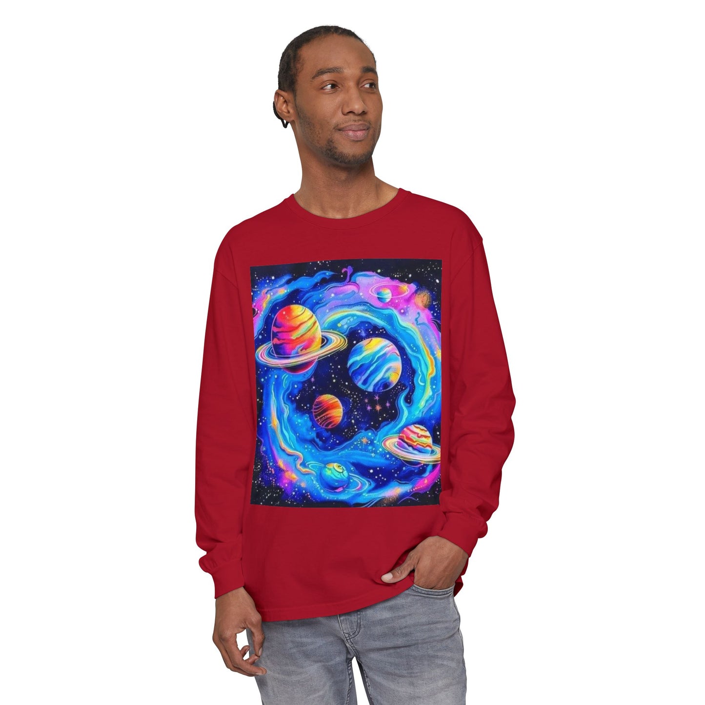 Galaxy Planets Long Sleeve T-Shirt for Cosmic Enthusiasts