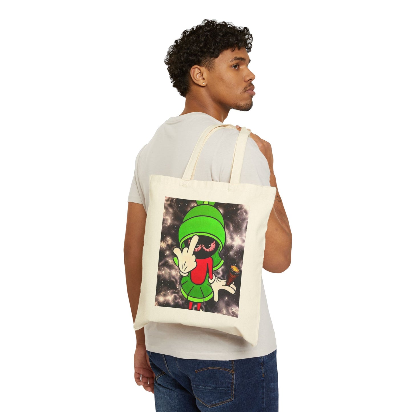 Funky Artistic Cotton Canvas Tote Bag - Unique Character Design for Everyday Use