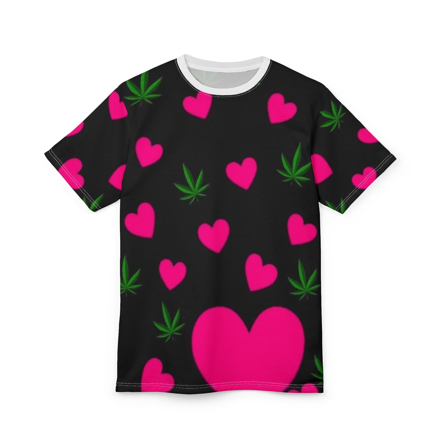 Pink Hearts & Cannabis Unisex Tee - Love & Vibes Shirt