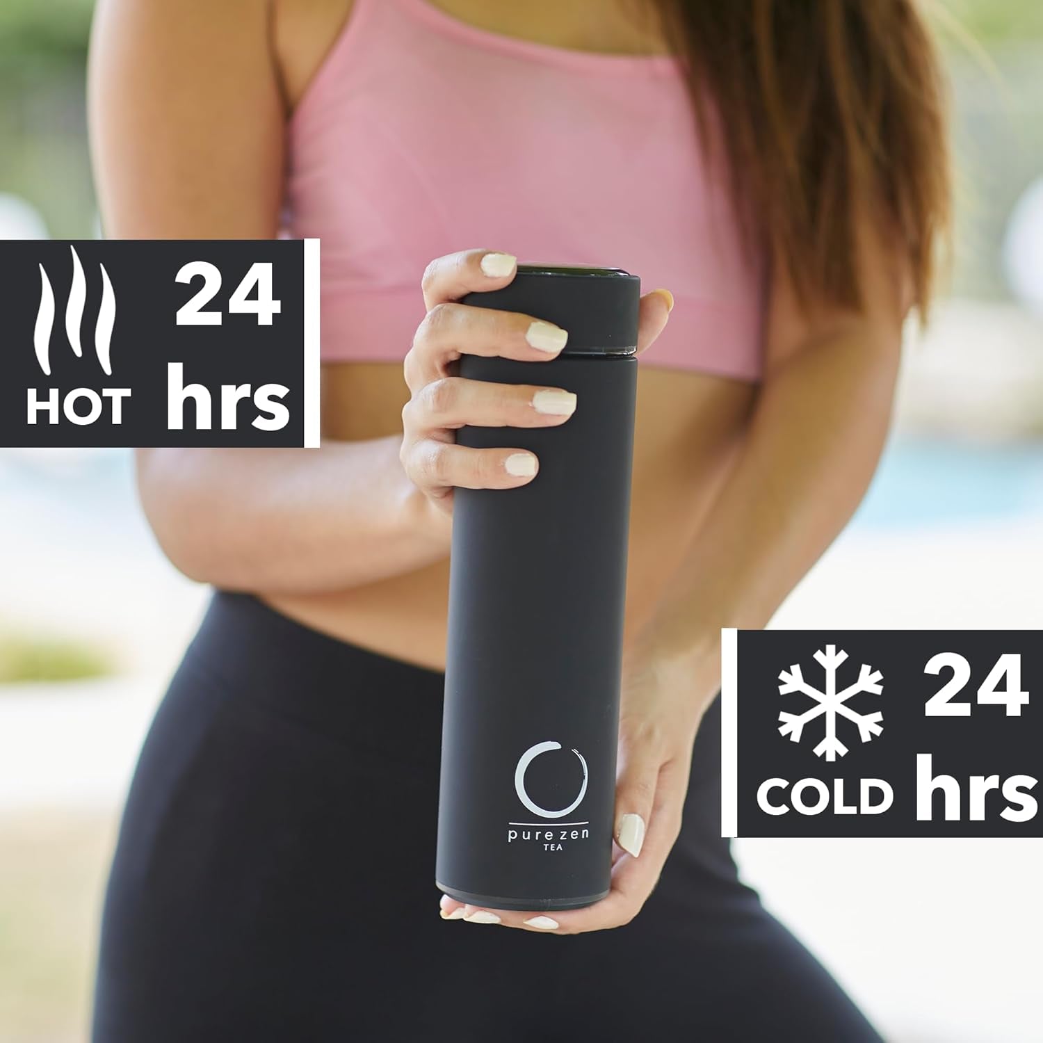 Thermos with Infuser for Hot and Cold Infusions, Coffee and Fruit-Infused Water - Stainless Steel - Tea Infuser Bottle - Leakproof Travel Mug with Filter - 15Oz - Black