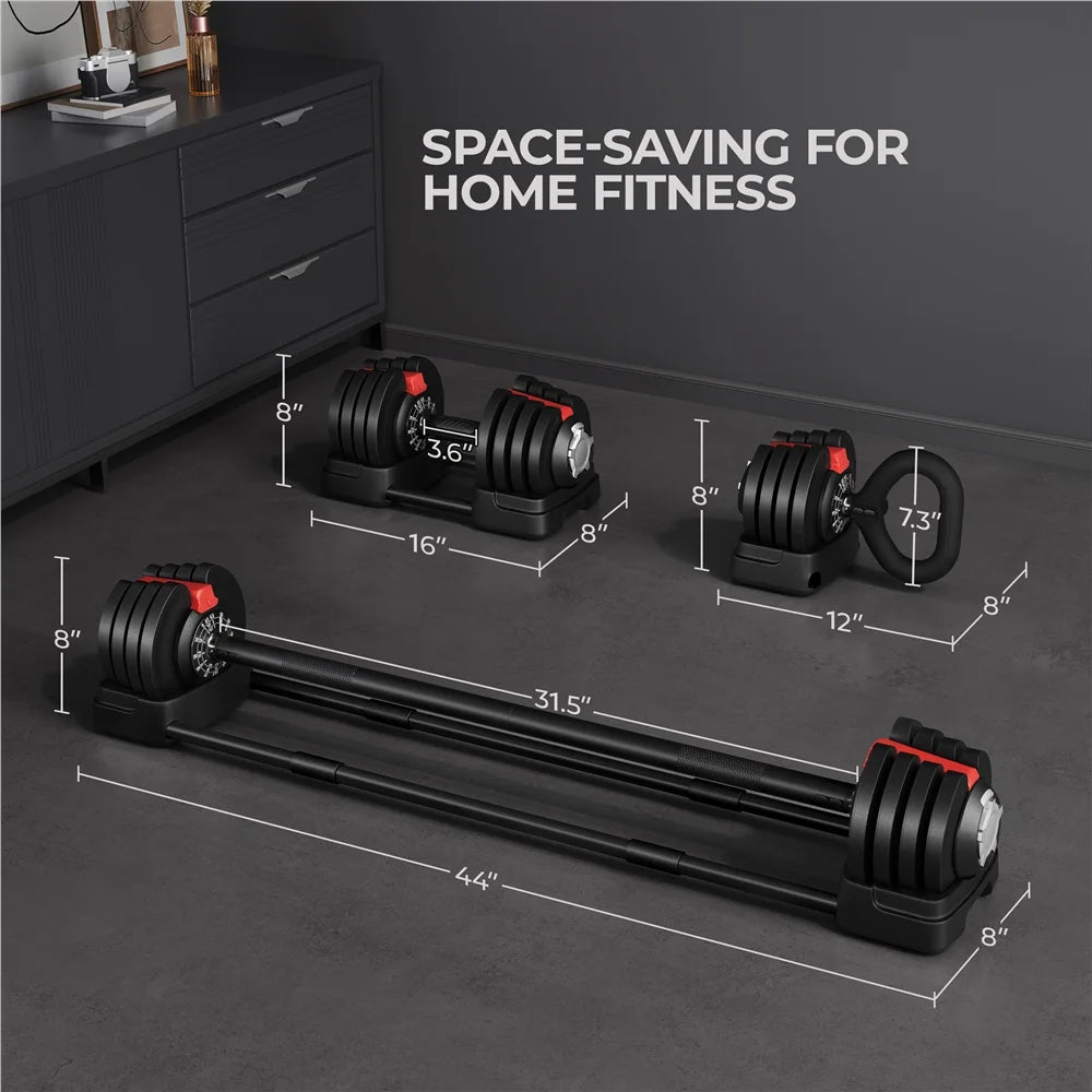 3-In-1 Quick-Adjustable Dumbbell Weight Set, Black, 46.41 Lb