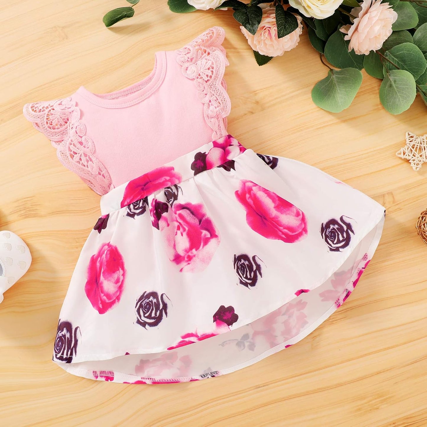 Newborn Infant Baby Girls Dress Floral Flutter Lace Sleeve Dresses Ruffle Romper Skirts Summer Clothes