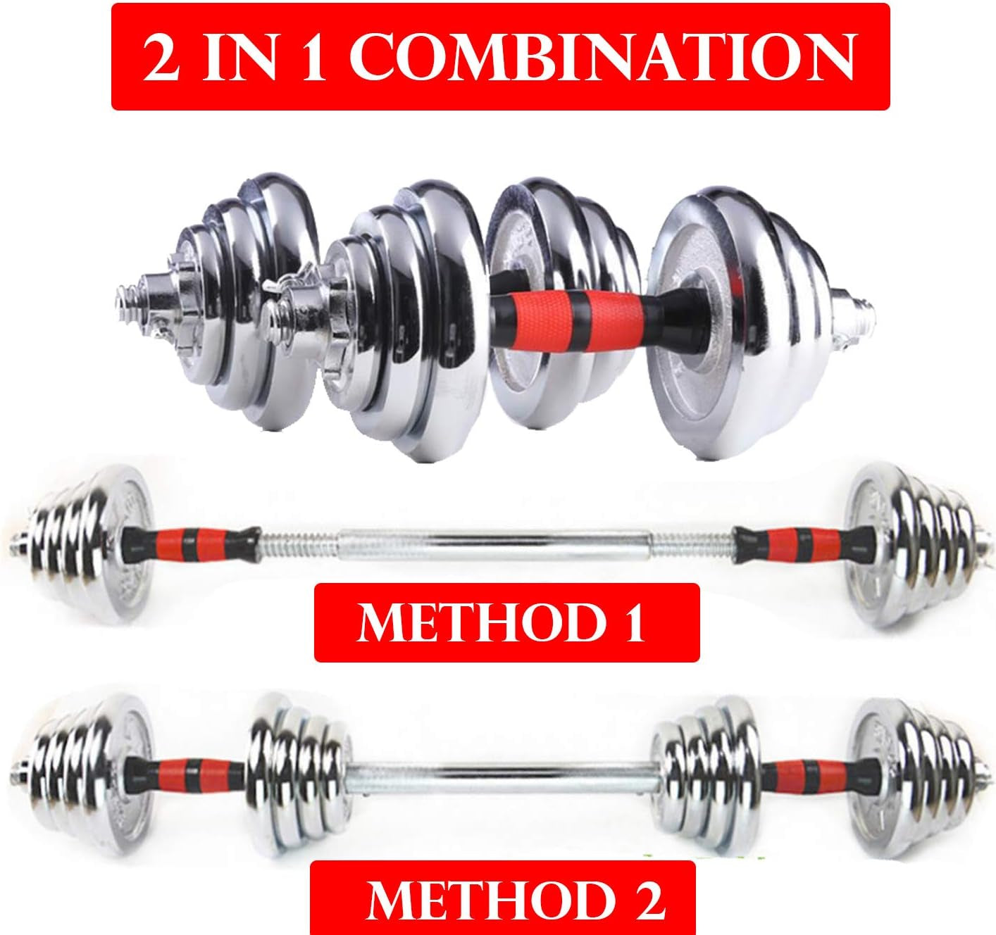 Cast Iron Adjustable Dumbbell Barbell Set (110LB/66LB/44LB), Weight with Connecting Rod 2 in 1 Home Body Workout Exercise Equipment for Men and Woman…