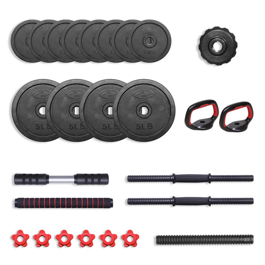 40LB 5 in 1 Adjustable Dumbbell Set , Fitness Exercises for Home Gym, Black