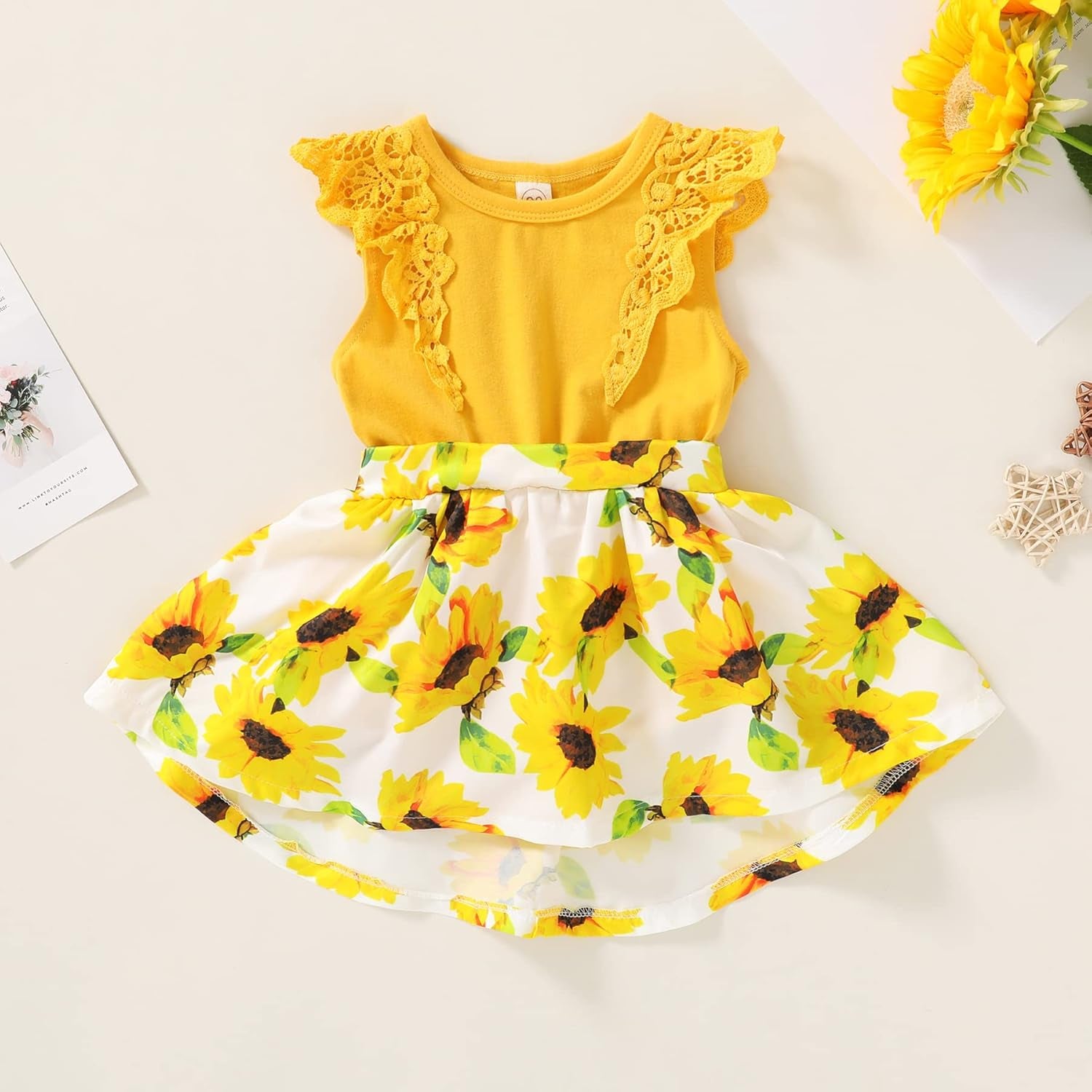 Newborn Infant Baby Girls Dress Floral Flutter Lace Sleeve Dresses Ruffle Romper Skirts Summer Clothes