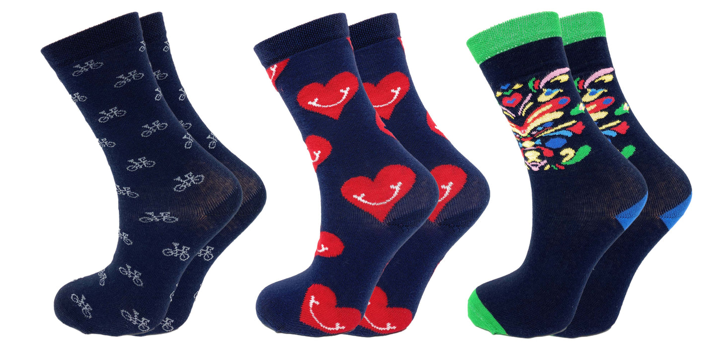 3 Pairs Colorful Fun Crazy Crew Dress Socks – Soft Cotton Blend, Novelty Pattern Socks for Men & Women