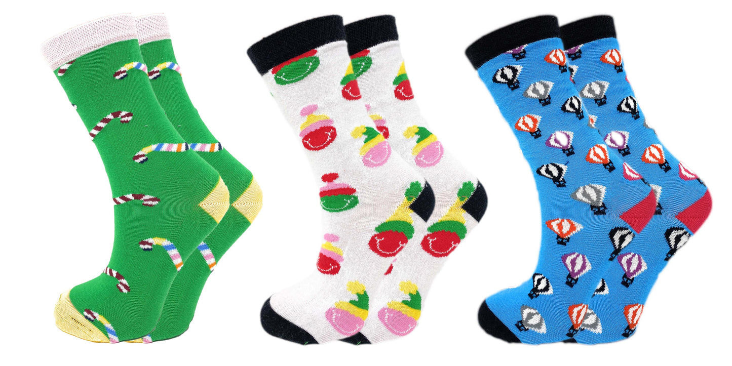 3 Pairs Colorful Fun Crazy Crew Dress Socks – Soft Cotton Blend, Novelty Pattern Socks for Men & Women