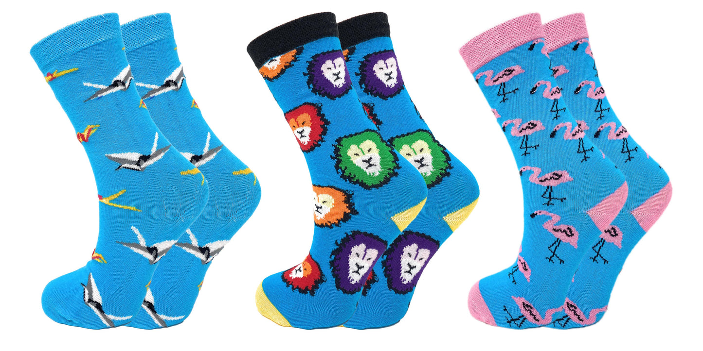 3 Pairs Colorful Fun Crazy Crew Dress Socks – Soft Cotton Blend, Novelty Pattern Socks for Men & Women