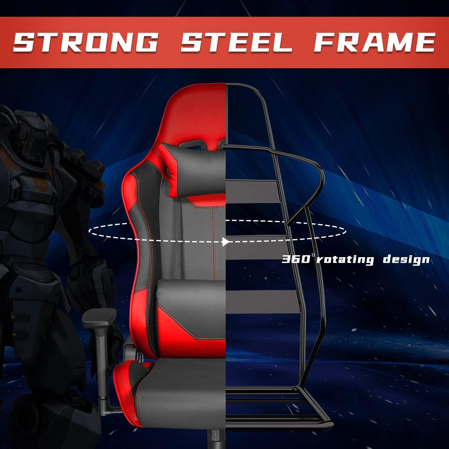 Ergonomic High Back Gaming Chair 400Lbs, Office Chair Computer Chair with Headrest Lumbar Support, Video Gaming Chair for Teens with Adjustable Armrest（Red）