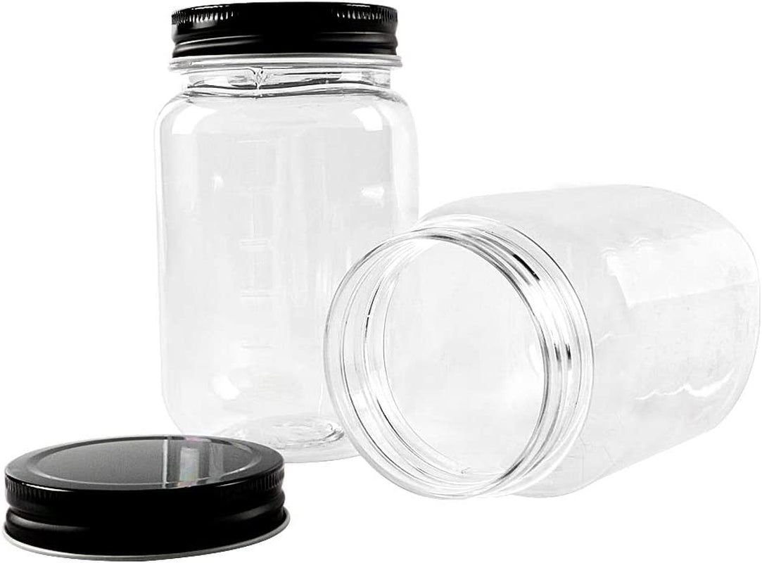 16 Ounce Clear Plastic Jars with Black Lids - Refillable round Clear Containers Clear Jars Storage Containers for Kitchen & Household Storage - BPA Free (10 Pack)