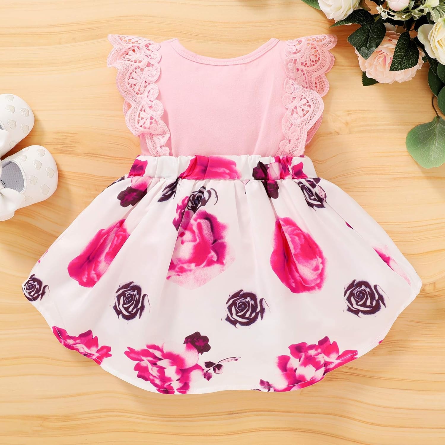 Newborn Infant Baby Girls Dress Floral Flutter Lace Sleeve Dresses Ruffle Romper Skirts Summer Clothes