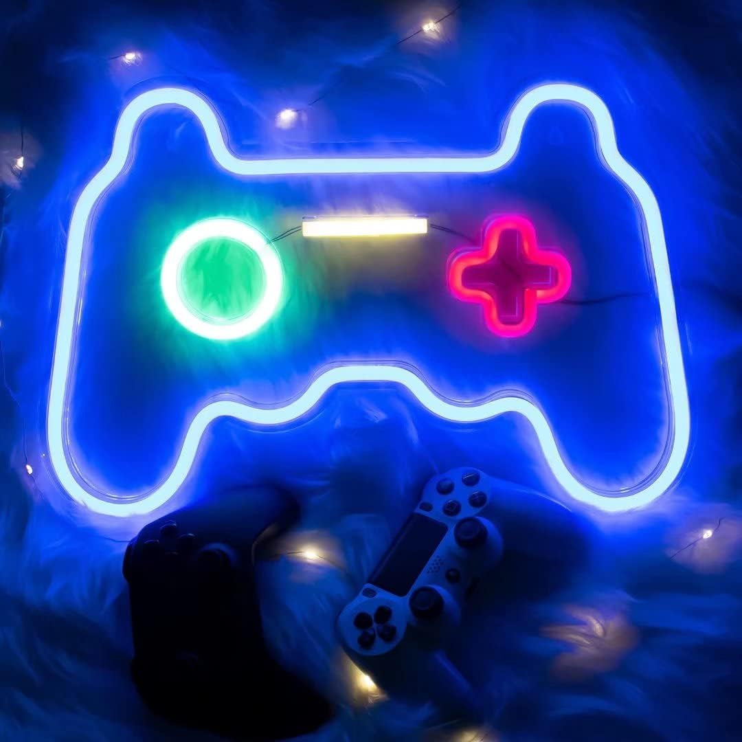 Neon Signs for Bedroom Wall Decor, Gaming Neon Lights for Game Room Decor, Game Controller USB Powered Switch LED Light up Sign Cool Gamer Wall Decoration Gifts for Teen Boy Christmas Gift, Man Cave