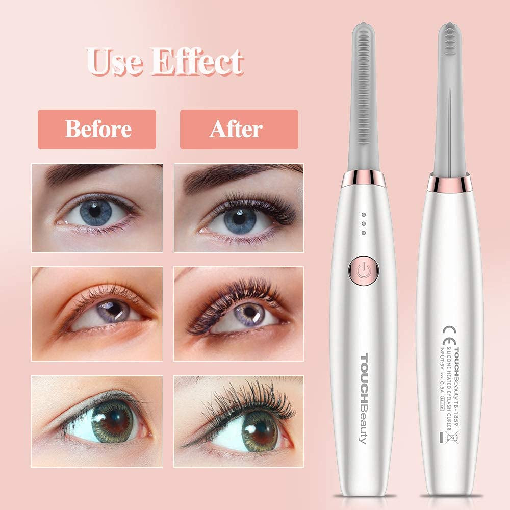 Heated Eyelash Curler, Updated Electric Eyelash Curler for Soft and Short/Long Eyelashes, USB Rechargeable, Quick Natural Curling and Long Lasting, 3 Temperature Modes TB-1859 White