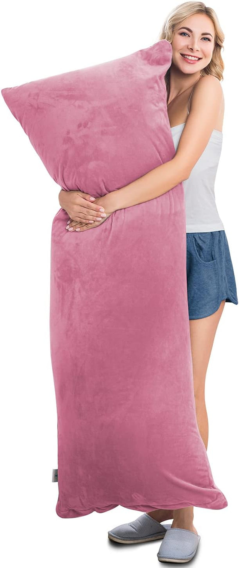 55In Body Pillow-Full Body Pillow- Long Side Sleeping Body Pillow for Adult and Pregnancy-With Removable Body Pillow Cover (Light Purple Velvet)